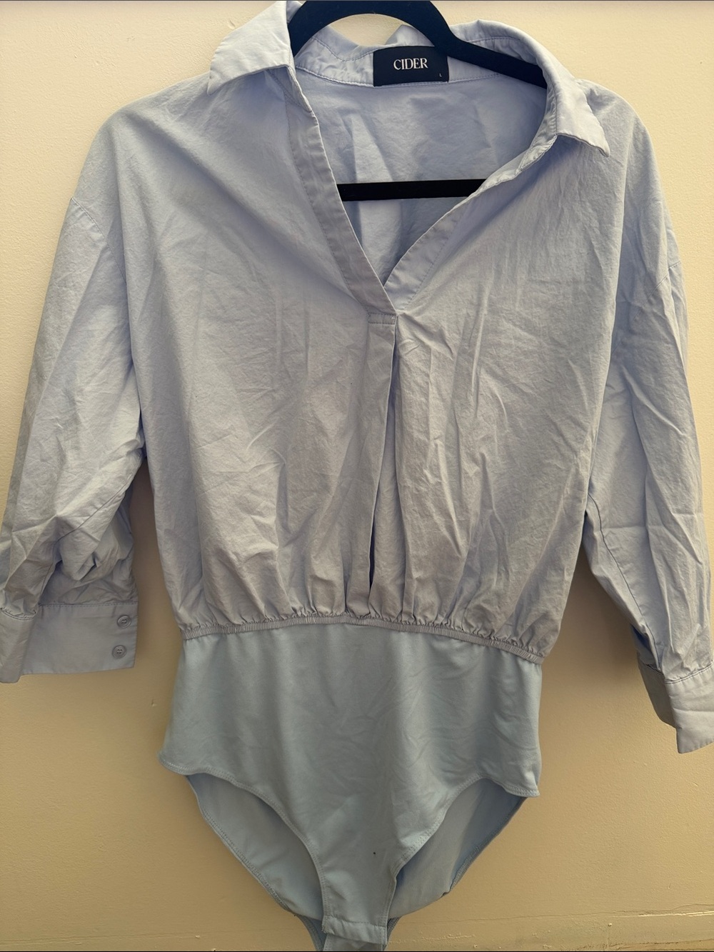 Cider light Blue Collared Bodysuit Blouse